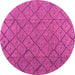 Round Machine Washable Abstract Pink Modern Rug, wshabs4421pnk