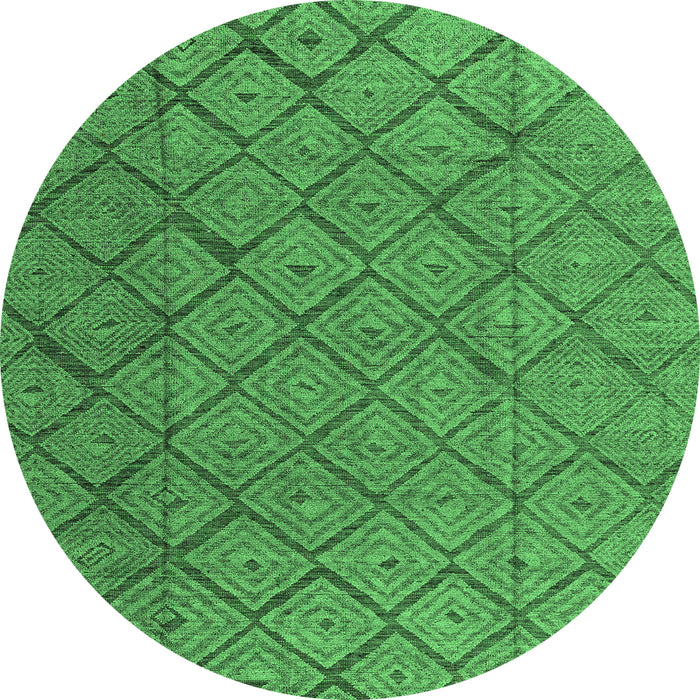 Round Machine Washable Abstract Emerald Green Modern Area Rugs, wshabs4421emgrn