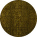 Round Abstract Yellow Modern Rug, abs4422yw