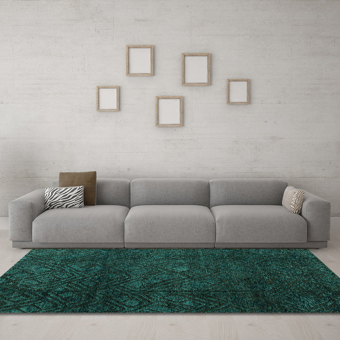 Machine Washable Abstract Turquoise Modern Area Rugs in a Living Room,, wshabs4422turq
