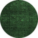 Round Machine Washable Abstract Emerald Green Modern Area Rugs, wshabs4422emgrn