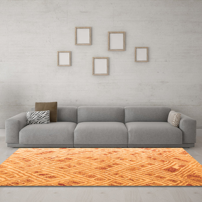 Machine Washable Abstract Orange Modern Area Rugs in a Living Room, wshabs4423org