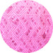 Round Machine Washable Abstract Pink Modern Rug, wshabs4423pnk