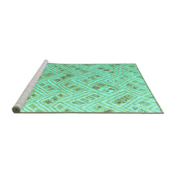 Sideview of Machine Washable Abstract Turquoise Modern Area Rugs, wshabs4423turq