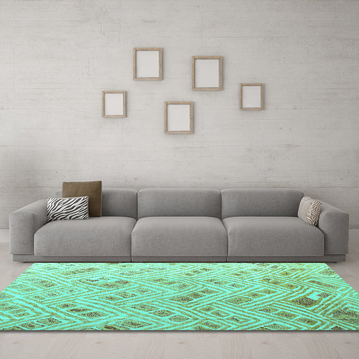 Machine Washable Abstract Turquoise Modern Area Rugs in a Living Room,, wshabs4423turq