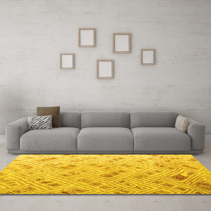 Machine Washable Abstract Yellow Modern Rug in a Living Room, wshabs4423yw
