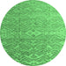 Round Abstract Emerald Green Modern Rug, abs4424emgrn