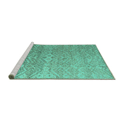 Sideview of Machine Washable Abstract Turquoise Modern Area Rugs, wshabs4424turq