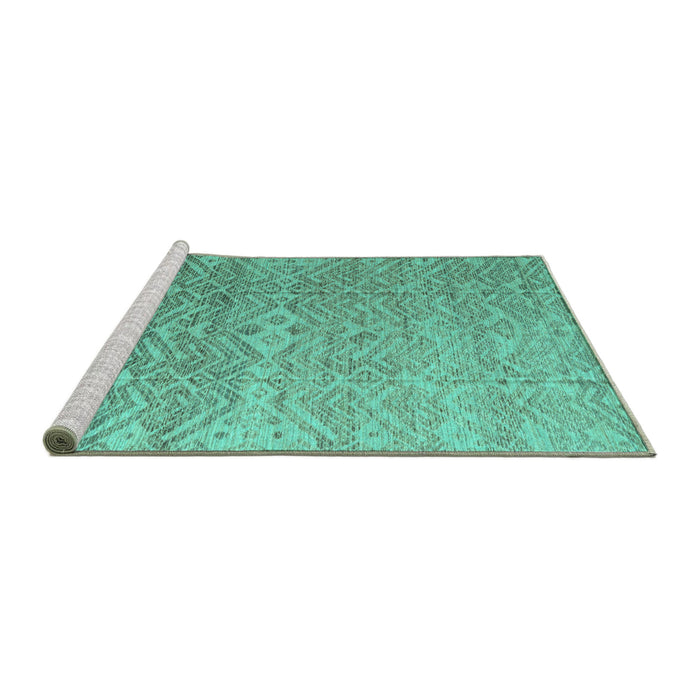 Sideview of Machine Washable Abstract Turquoise Modern Area Rugs, wshabs4424turq