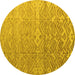 Round Abstract Yellow Modern Rug, abs4424yw