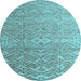 Round Abstract Light Blue Modern Rug, abs4424lblu