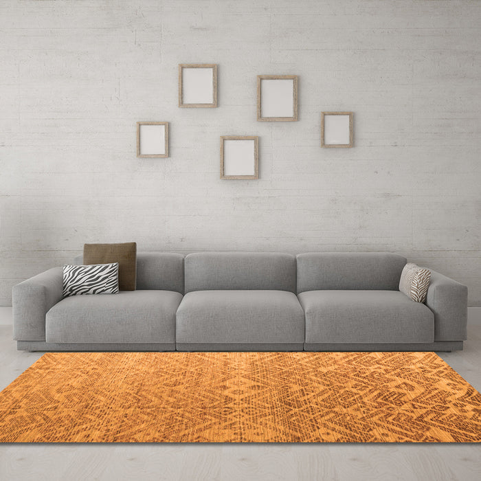 Machine Washable Abstract Orange Modern Area Rugs in a Living Room, wshabs4424org