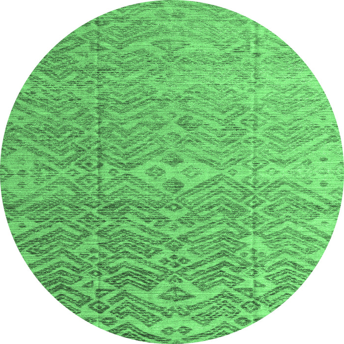 Round Machine Washable Abstract Emerald Green Modern Area Rugs, wshabs4424emgrn