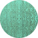 Round Abstract Turquoise Modern Rug, abs4424turq