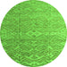 Round Machine Washable Abstract Green Modern Area Rugs, wshabs4424grn