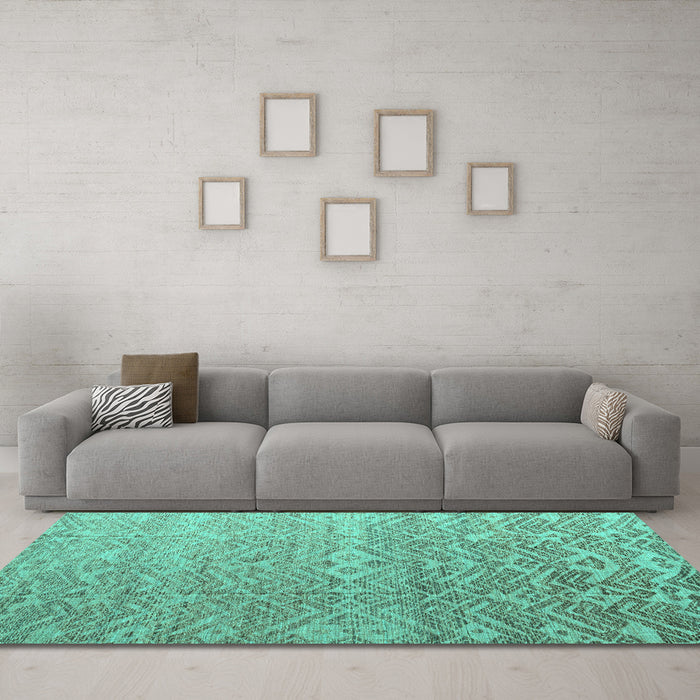 Machine Washable Abstract Turquoise Modern Area Rugs in a Living Room,, wshabs4424turq