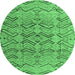 Round Machine Washable Abstract Emerald Green Modern Area Rugs, wshabs4425emgrn