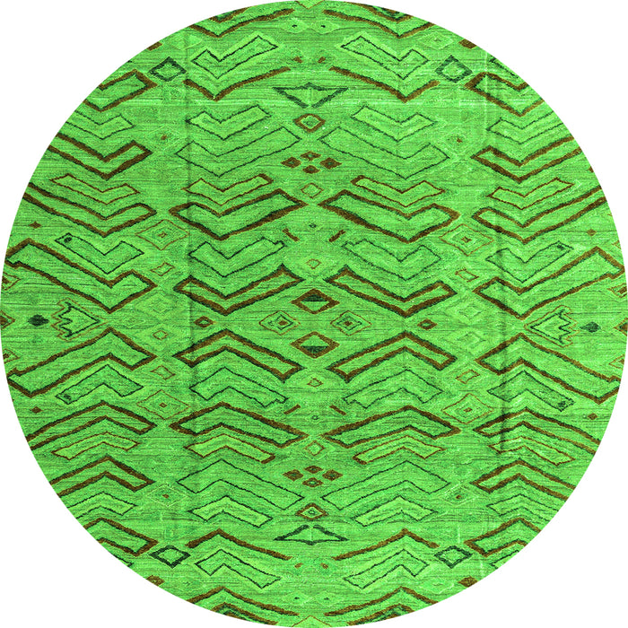 Round Machine Washable Abstract Green Modern Area Rugs, wshabs4425grn