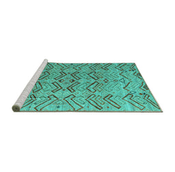 Sideview of Machine Washable Abstract Turquoise Modern Area Rugs, wshabs4425turq