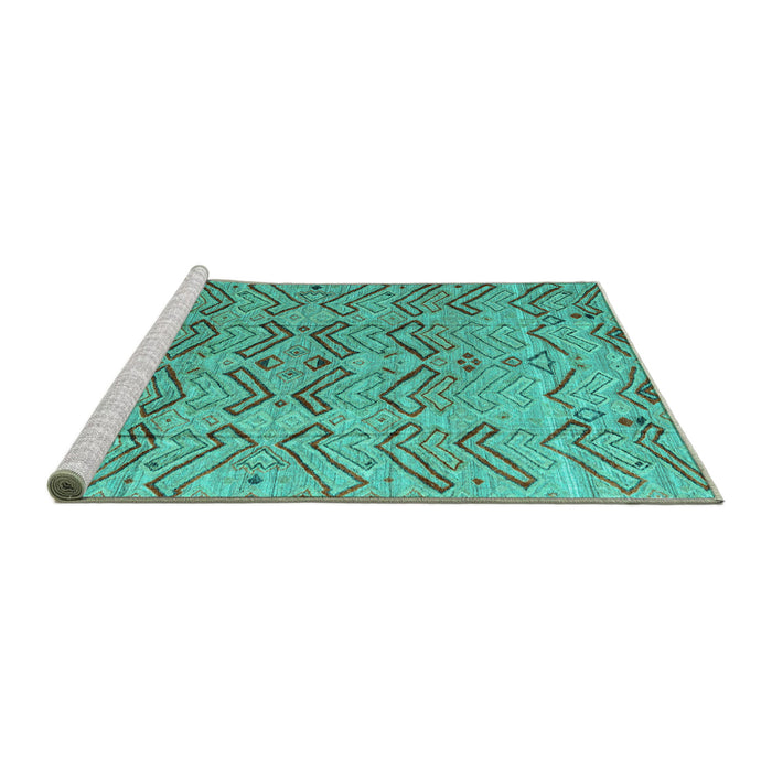 Sideview of Machine Washable Abstract Turquoise Modern Area Rugs, wshabs4425turq