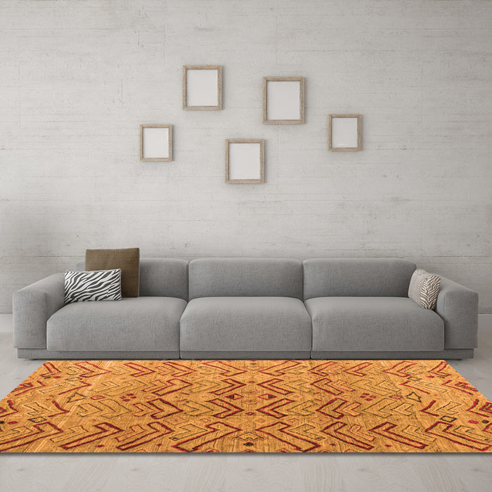 Machine Washable Abstract Orange Modern Area Rugs in a Living Room, wshabs4425org