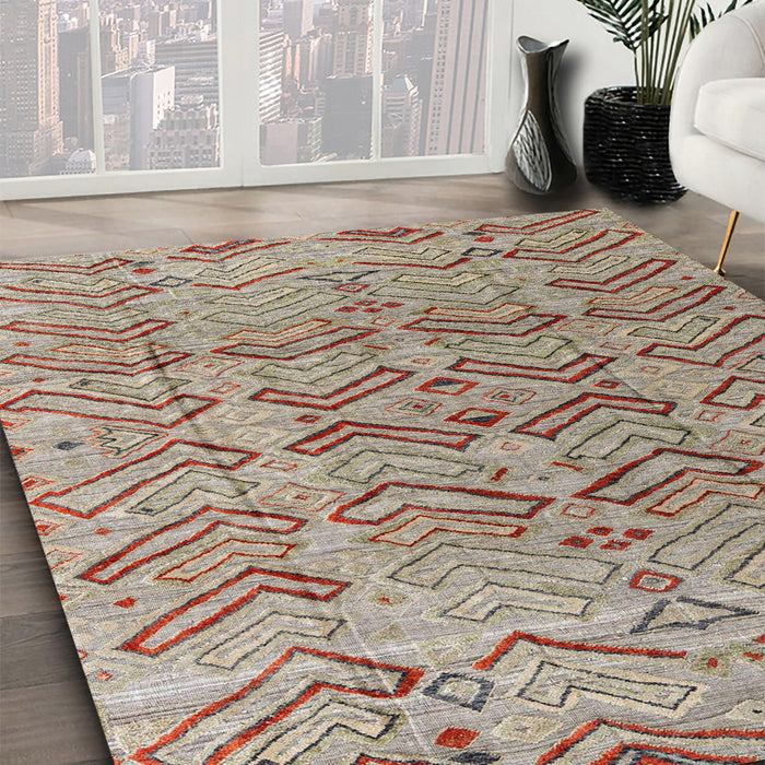 Abstract Dark Gold Brown Modern Rug in Family Room, abs4425