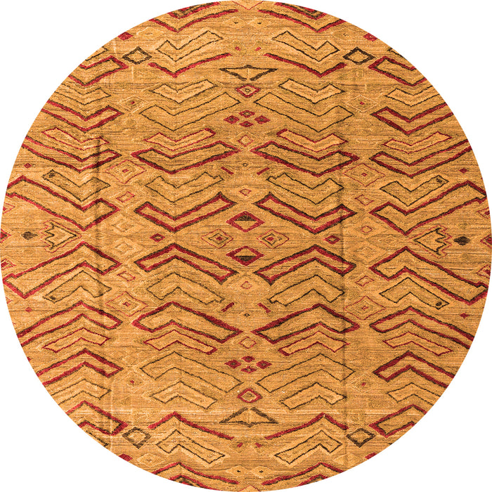 Round Machine Washable Abstract Orange Modern Area Rugs, wshabs4425org