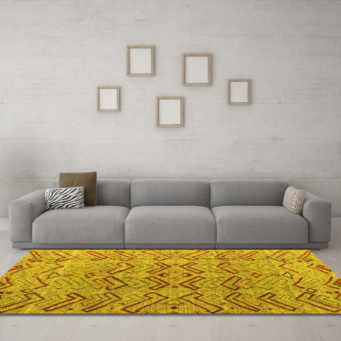 Machine Washable Abstract Yellow Modern Rug in a Living Room, wshabs4425yw