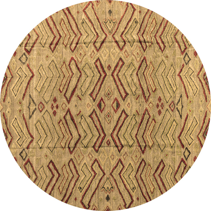 Round Machine Washable Abstract Brown Modern Rug, wshabs4425brn