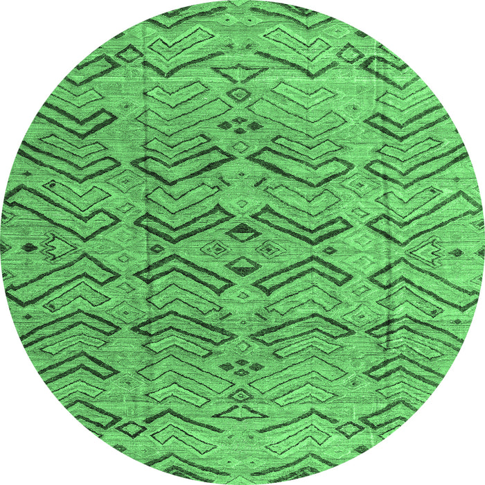 Round Abstract Emerald Green Modern Rug, abs4425emgrn