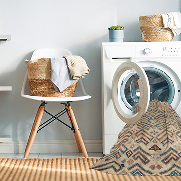 Machine Washable Abstract Dark Almond Brown Rug in a Washing Machine, wshabs4426