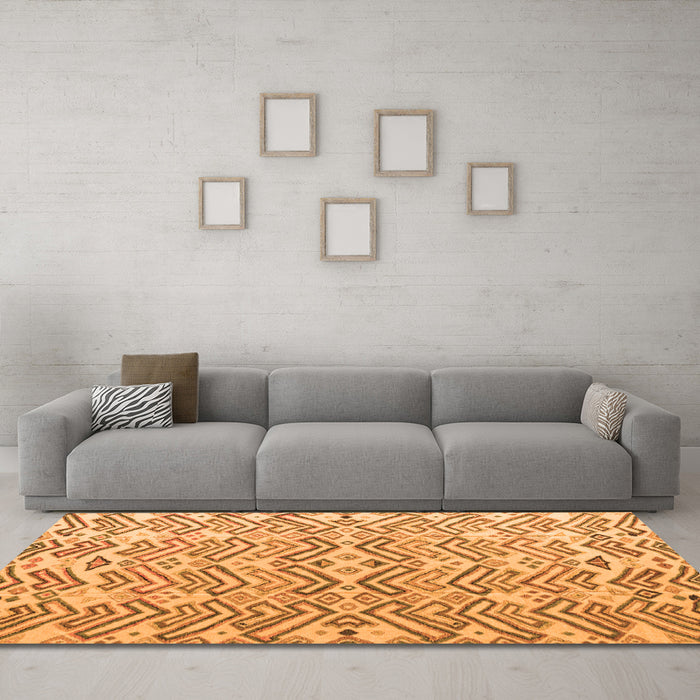 Machine Washable Abstract Orange Modern Area Rugs in a Living Room, wshabs4426org