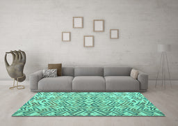 Machine Washable Abstract Turquoise Modern Area Rugs in a Living Room,, wshabs4426turq