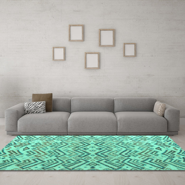 Machine Washable Abstract Turquoise Modern Area Rugs in a Living Room,, wshabs4426turq
