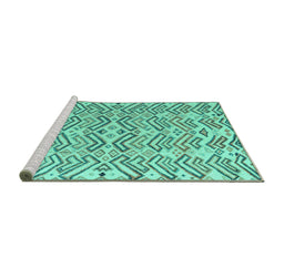 Sideview of Machine Washable Abstract Turquoise Modern Area Rugs, wshabs4426turq