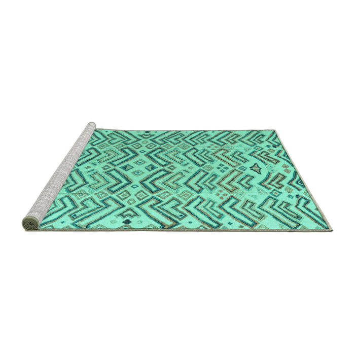 Sideview of Machine Washable Abstract Turquoise Modern Area Rugs, wshabs4426turq