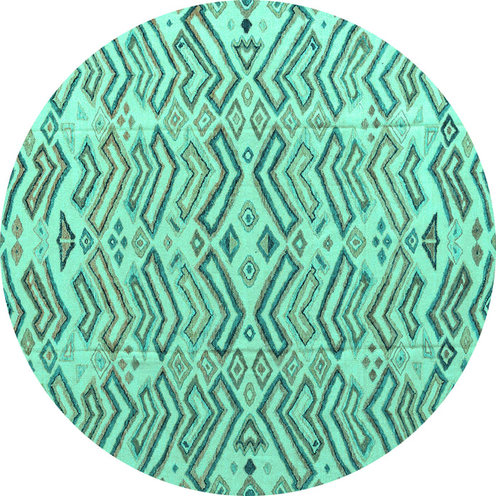 Round Machine Washable Abstract Turquoise Modern Area Rugs, wshabs4426turq