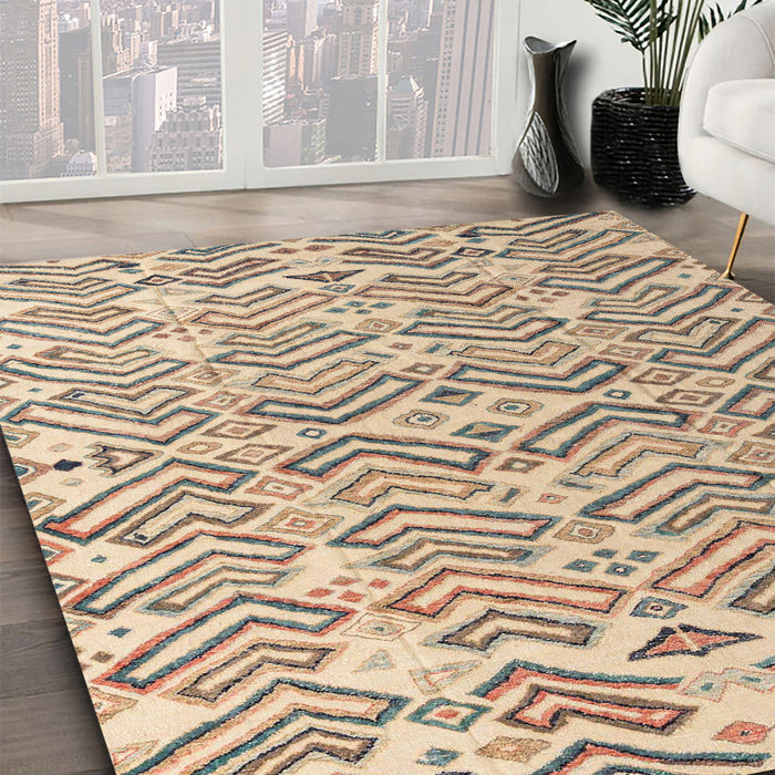 Abstract Dark Almond Brown Modern Rug in Family Room, abs4426