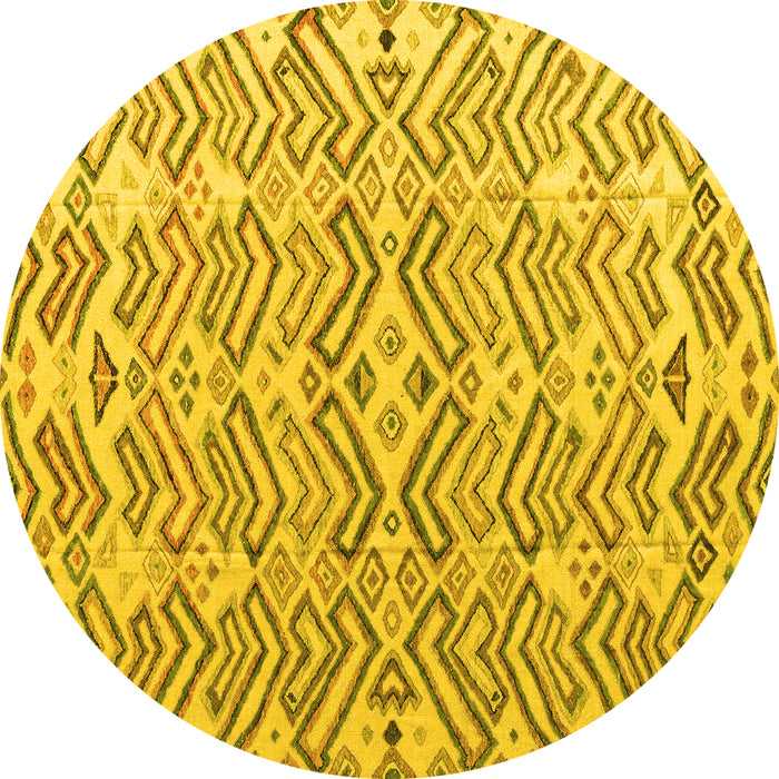Round Machine Washable Abstract Yellow Modern Rug, wshabs4426yw