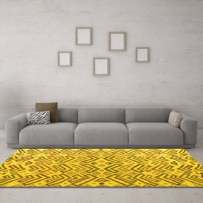Machine Washable Abstract Yellow Modern Rug in a Living Room, wshabs4426yw