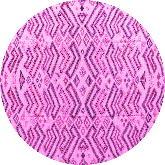 Round Machine Washable Abstract Pink Modern Rug, wshabs4426pnk