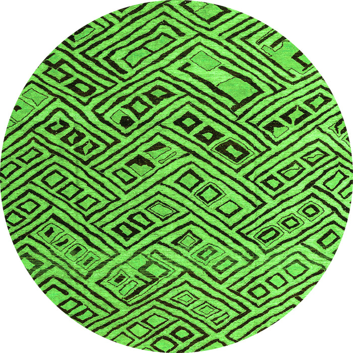 Round Machine Washable Abstract Green Modern Area Rugs, wshabs4427grn