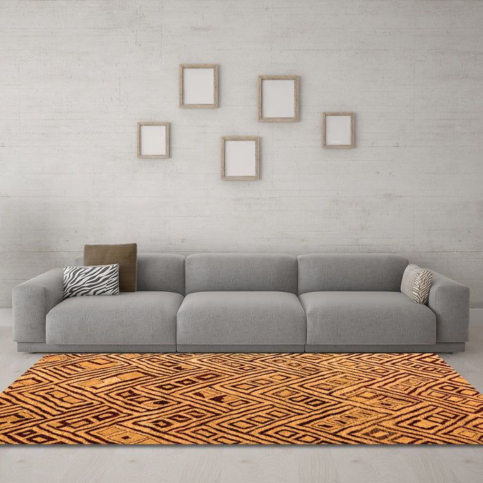 Machine Washable Abstract Orange Modern Area Rugs in a Living Room, wshabs4427org