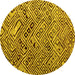 Round Machine Washable Abstract Yellow Modern Rug, wshabs4427yw