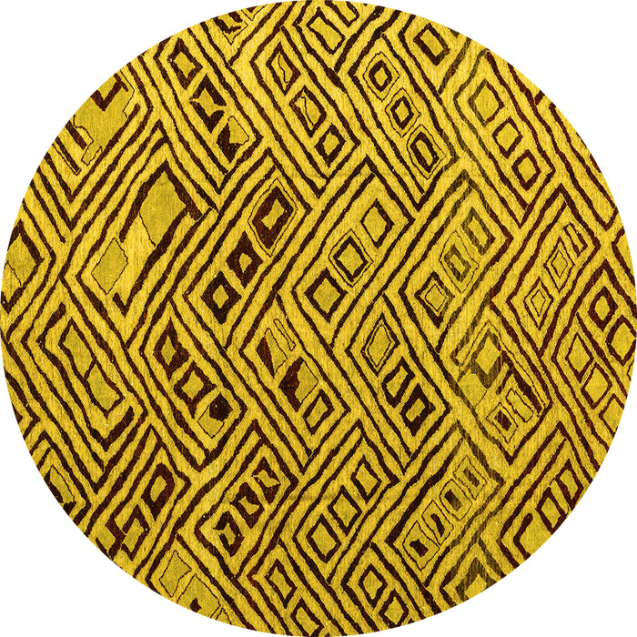Round Abstract Yellow Modern Rug, abs4427yw