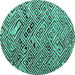 Round Machine Washable Abstract Turquoise Modern Area Rugs, wshabs4427turq