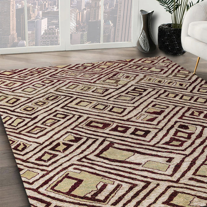 Abstract Red Brown Modern Rug in Family Room, abs4427