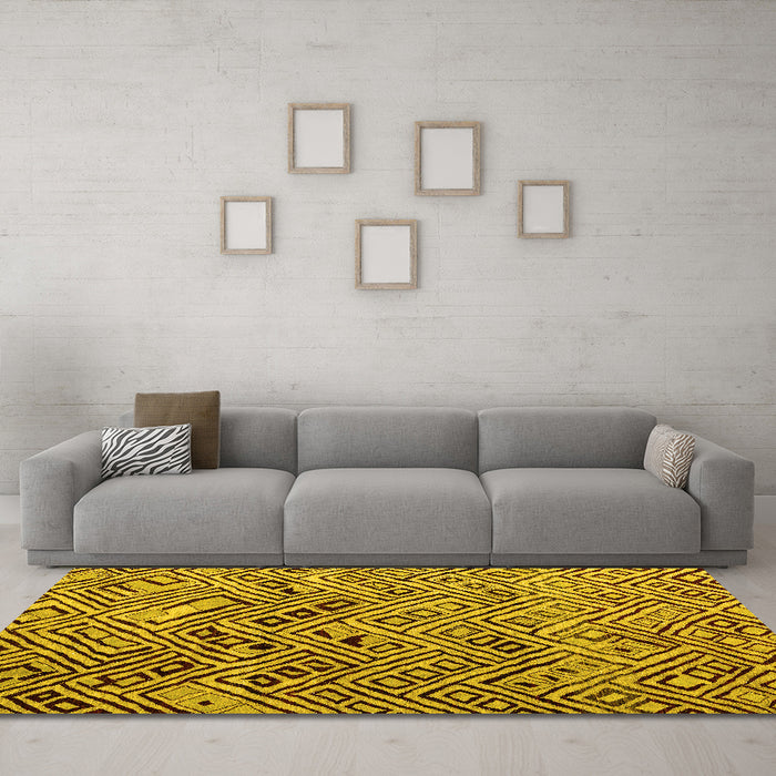 Machine Washable Abstract Yellow Modern Rug in a Living Room, wshabs4427yw