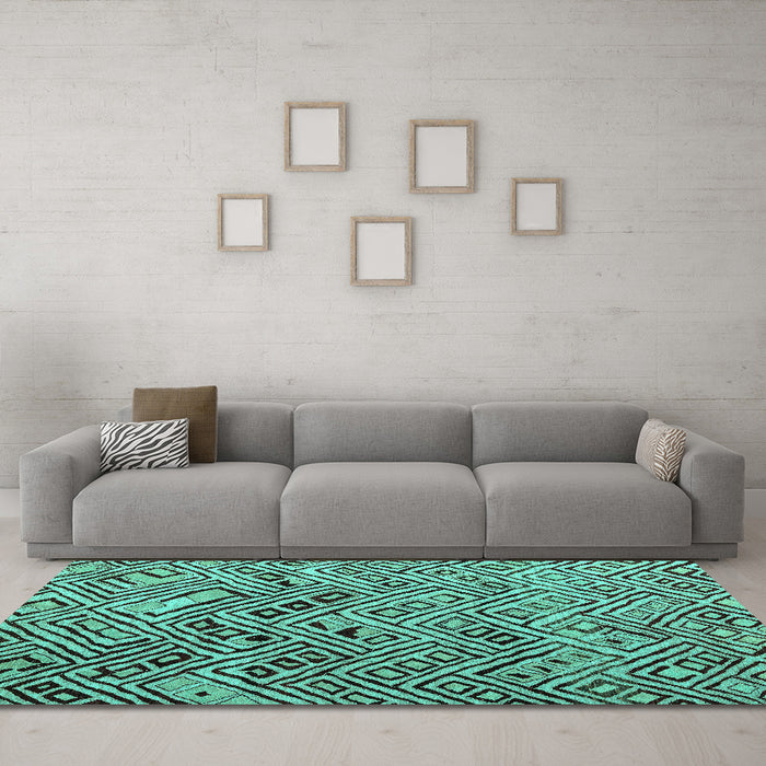 Machine Washable Abstract Turquoise Modern Area Rugs in a Living Room,, wshabs4427turq