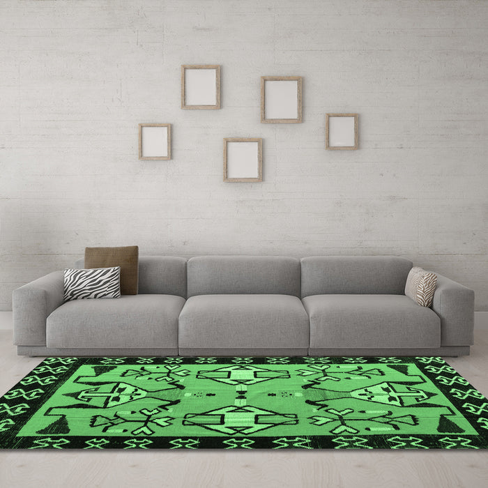 Machine Washable Abstract Emerald Green Modern Area Rugs in a Living Room,, wshabs4428emgrn
